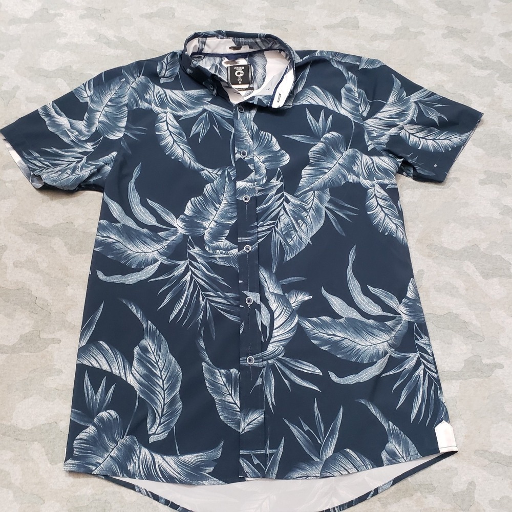Fried NYC Shirt Mens Medium Blue Slim Fit Short Sleeve Button-Up